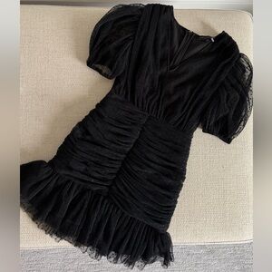 Endless Rose Black Mini Dress with Puff Sleeves